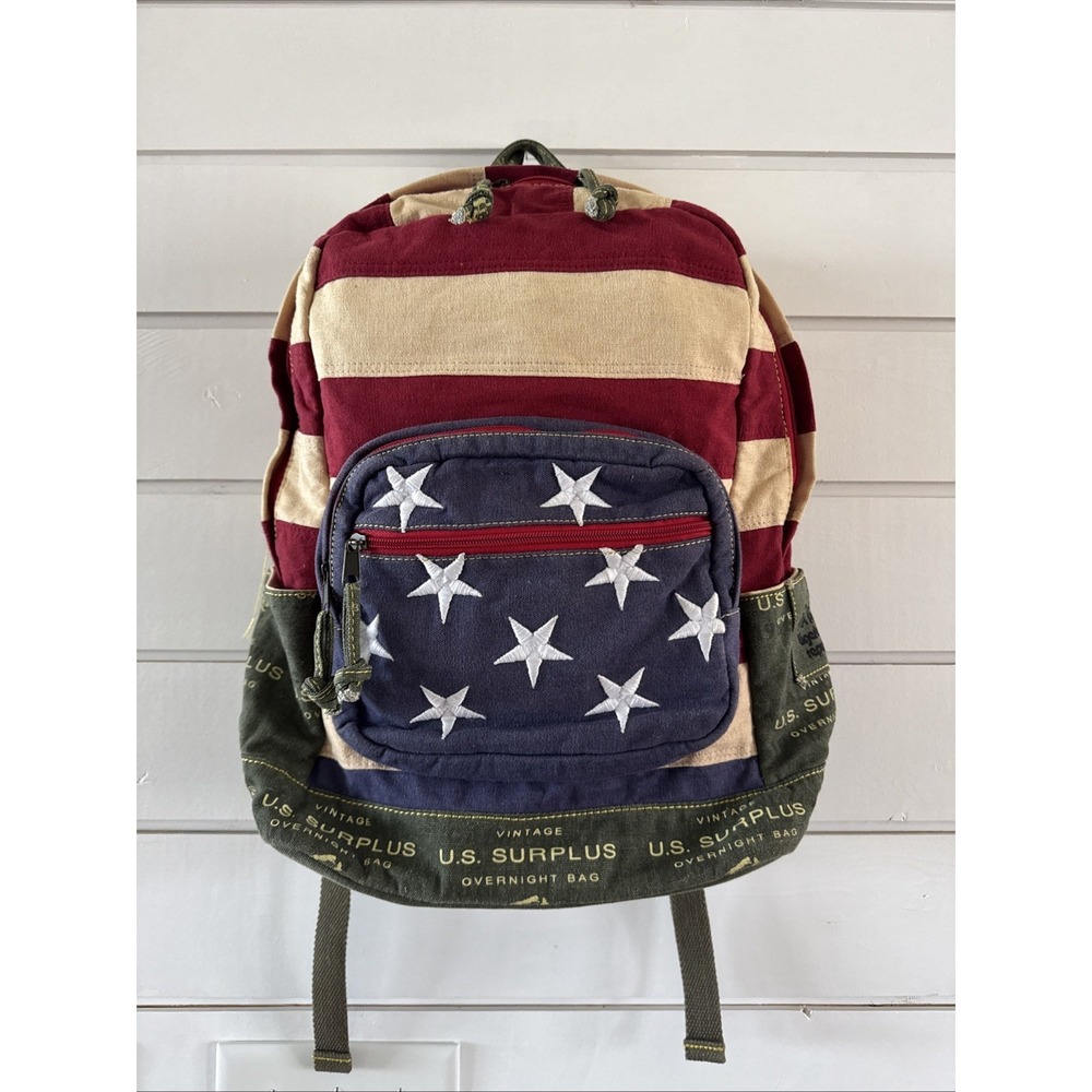 Tigerbear‎ Republik Vintage US Surplus Heavy Canvas Backpack With US Flag GW999